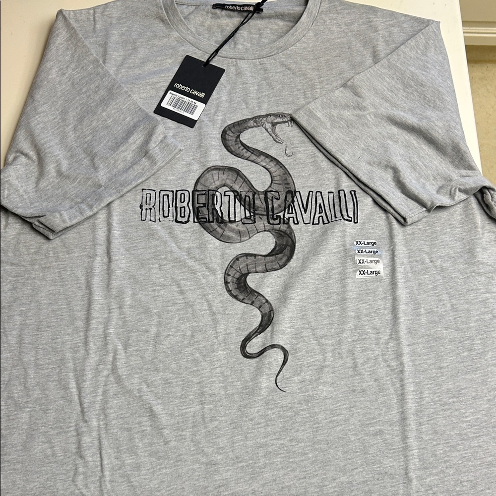 Roberto Cavalli Gray Short Sleeve Tee with Snake Graphic - Picture 6 of 7